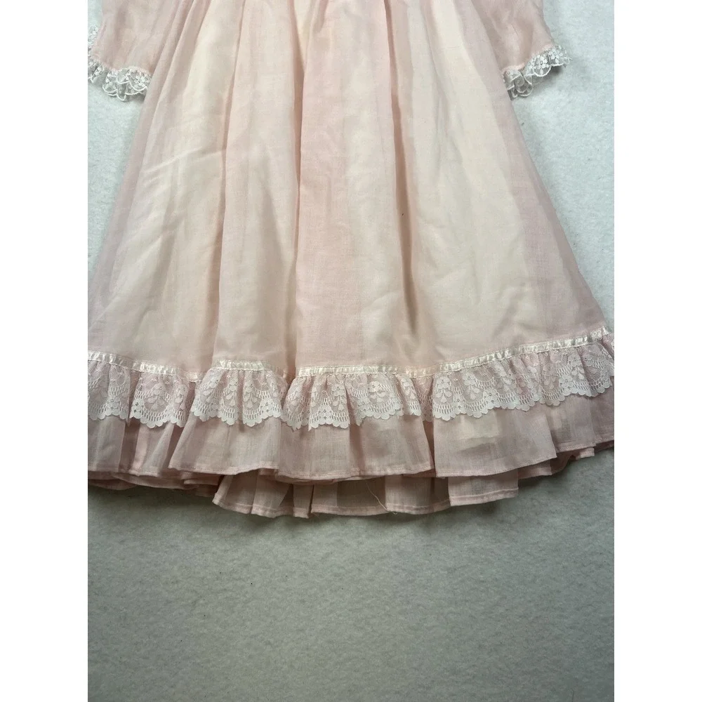 VTG 70's/ 80's Jeunes Filles GUNNE SAX Pink Lace Trim Dress Girls Size 5 - Picture 6 of 16